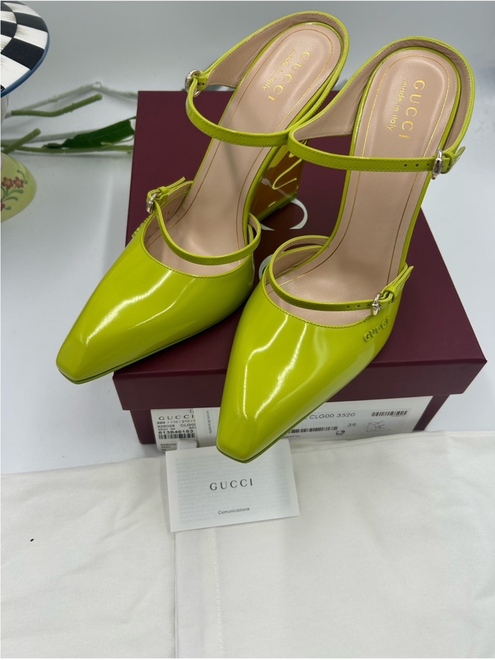 SOLD !!!!! Women’s Gucci CHRISTY 110 patent leather wedge mules size 39 - Picture 7 of 11